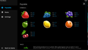 Fruitburst Paytable