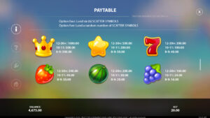 Fruity Wild Bonanza Hold and Spin Paytable