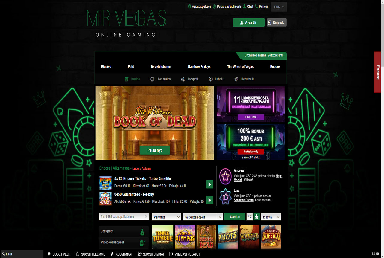 MrVegas Casino Desktop View