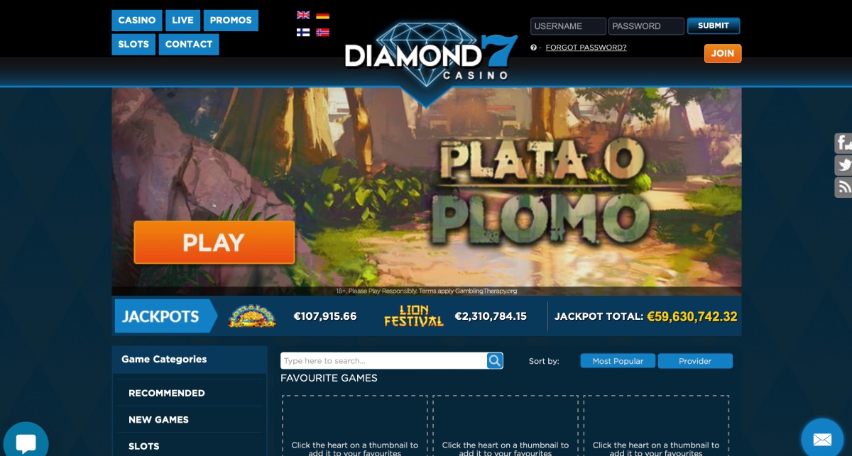 Diamond 7 Casino Homepage