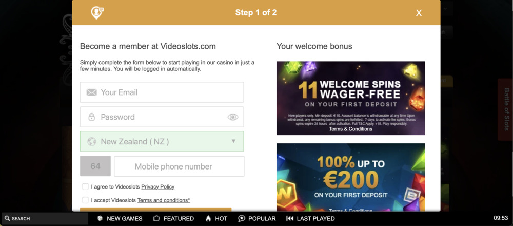 VideoSlots Casino Sign up