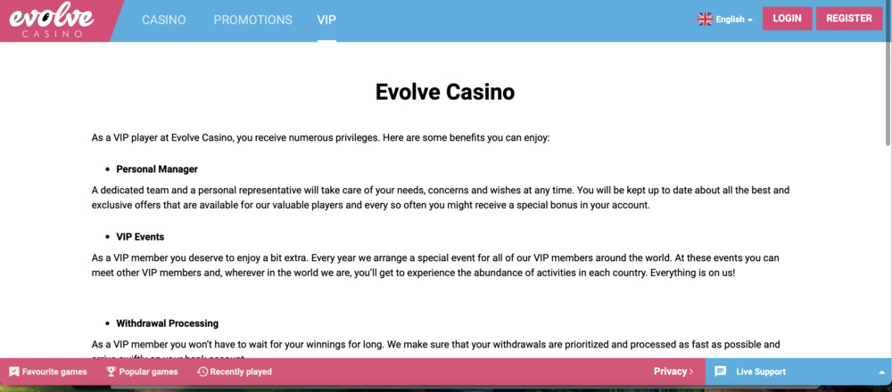 Evolve Casino VIP
