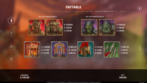 Spartans vs Zombies paytable