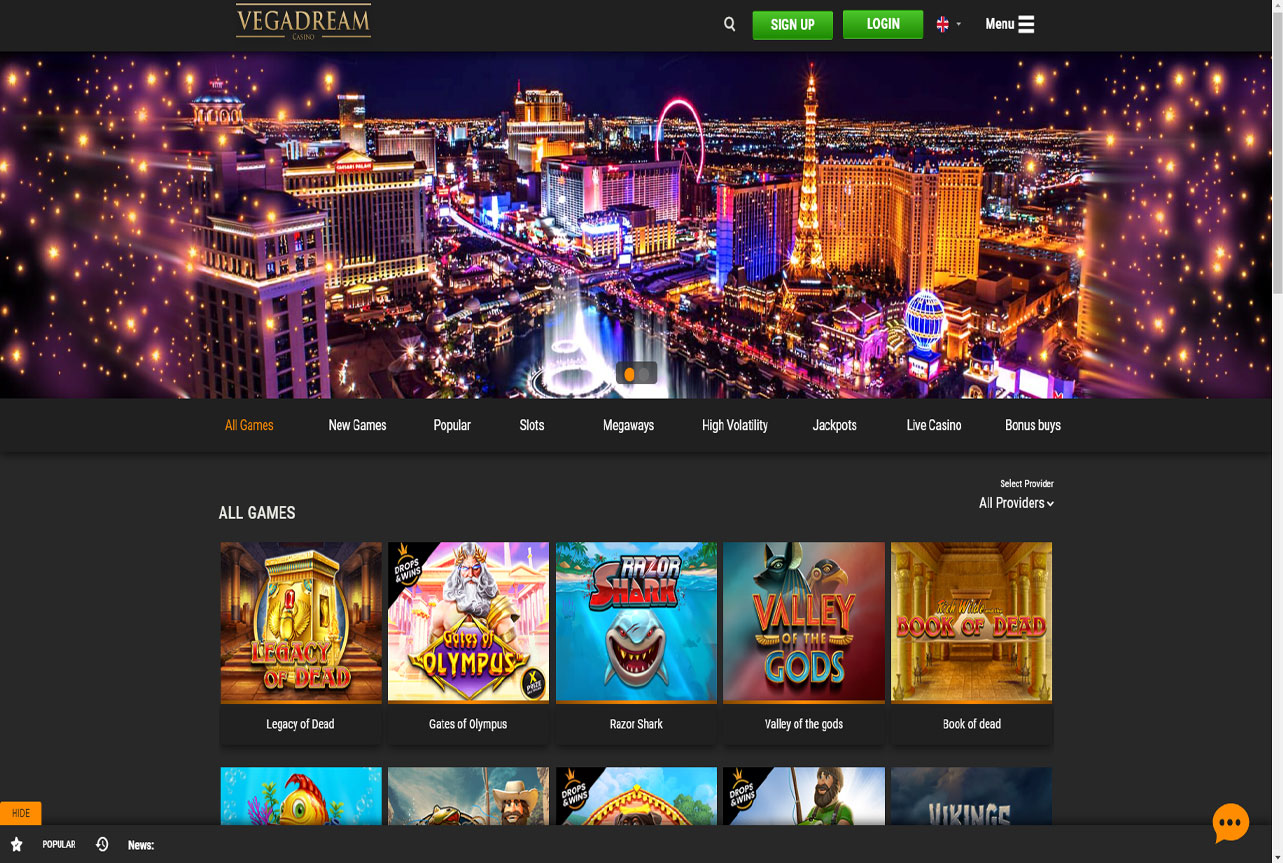 VegaDream Casino Desktop View