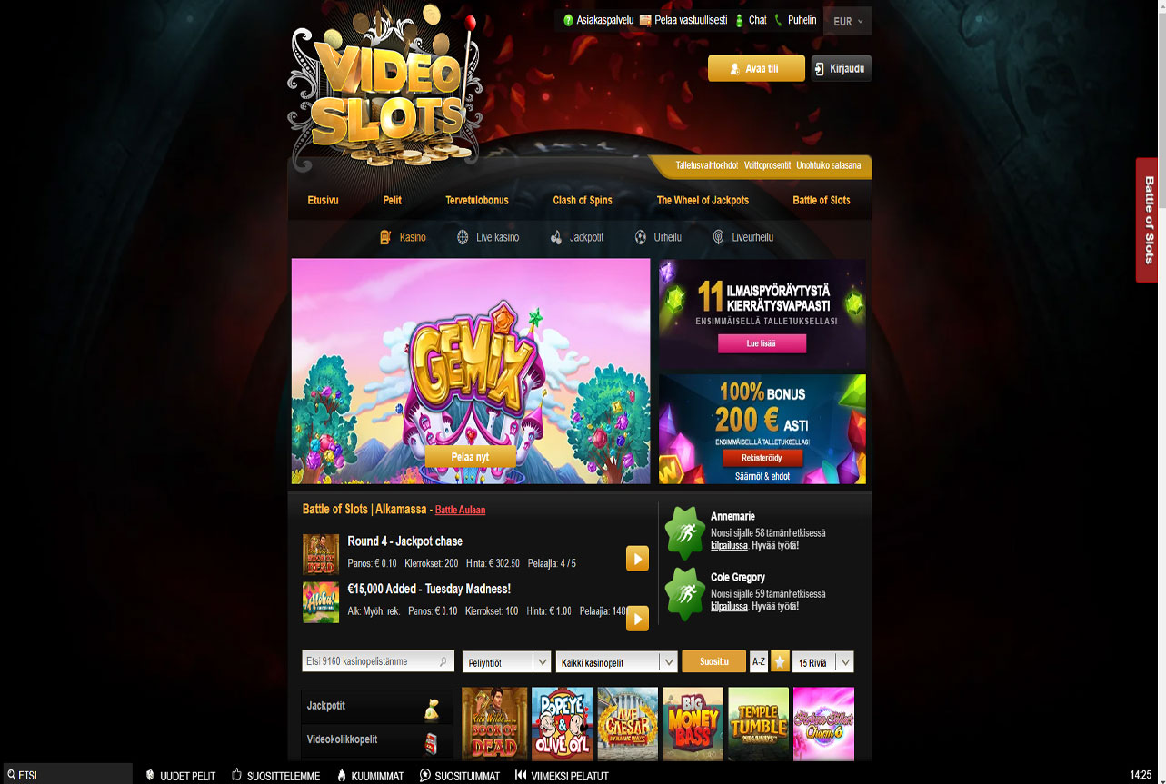 VideoSlot Casino Desktop View