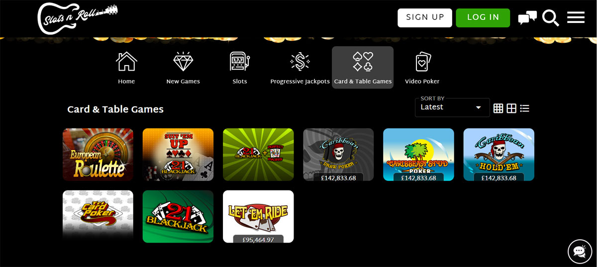 Slots N Roll Casino Card & Table Games