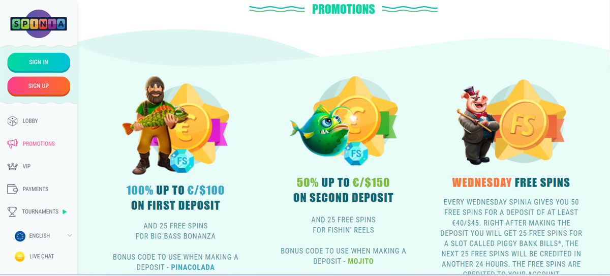 Spinia Casino Promotions