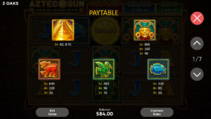 Aztec Sun Hold and Win Paytable