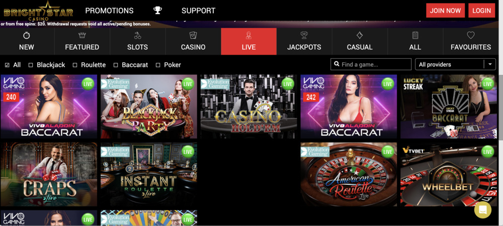 Bright Star Casino Live Games