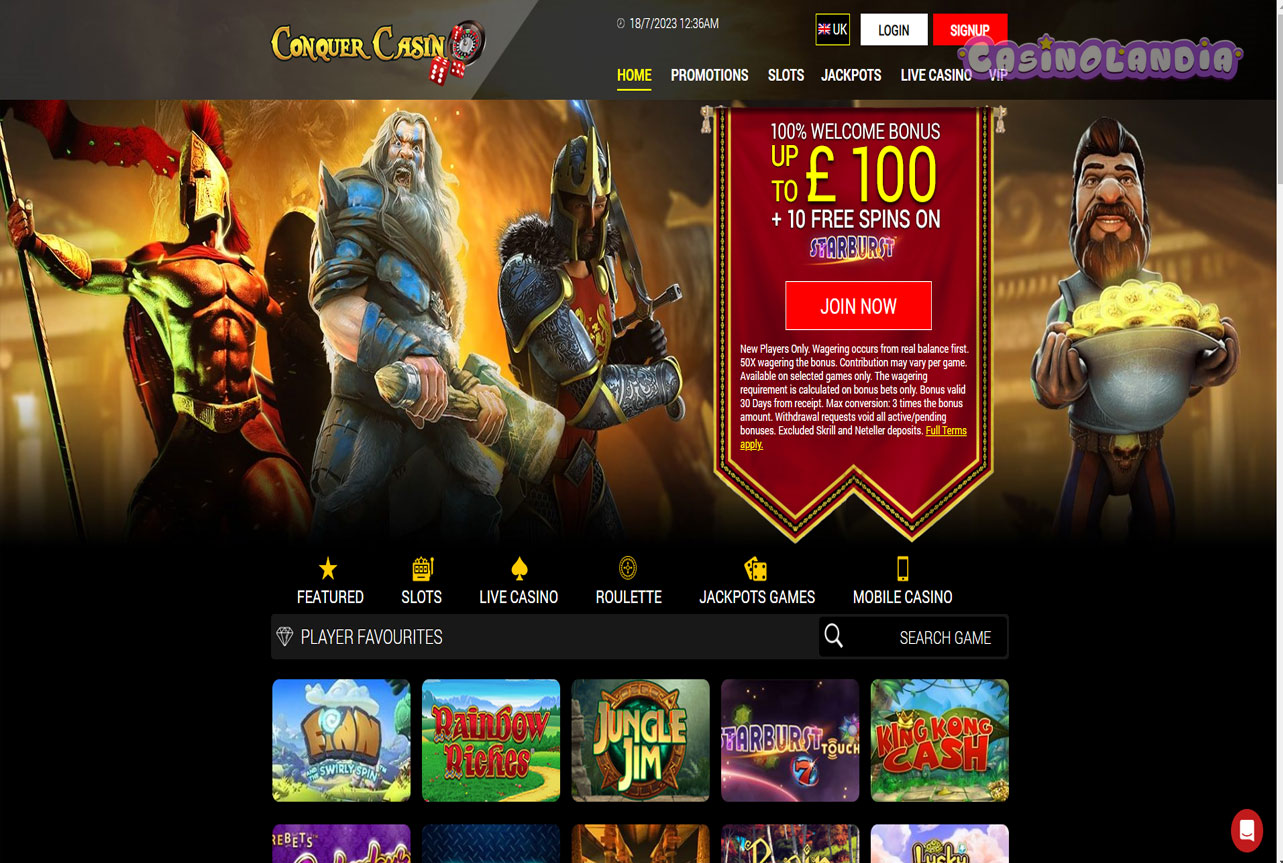 Conquer Casino Desktop View