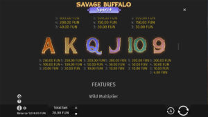 Savage Buffalo Spirit Paytable 2