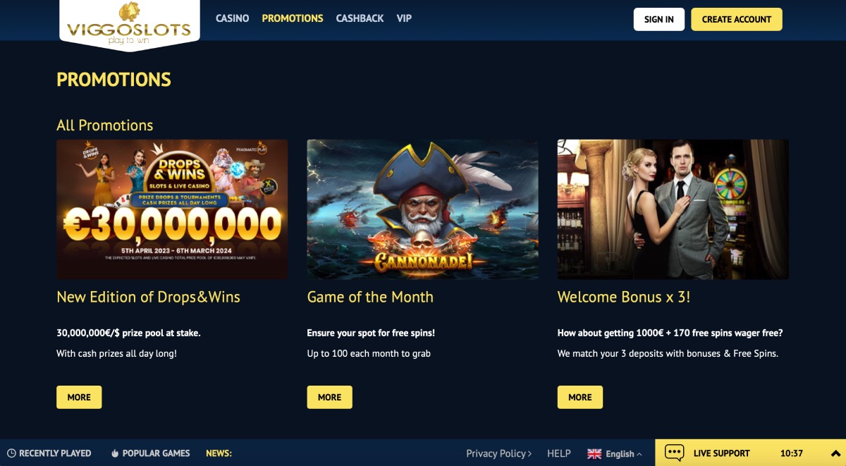 Viggoslots Casino Bonuses