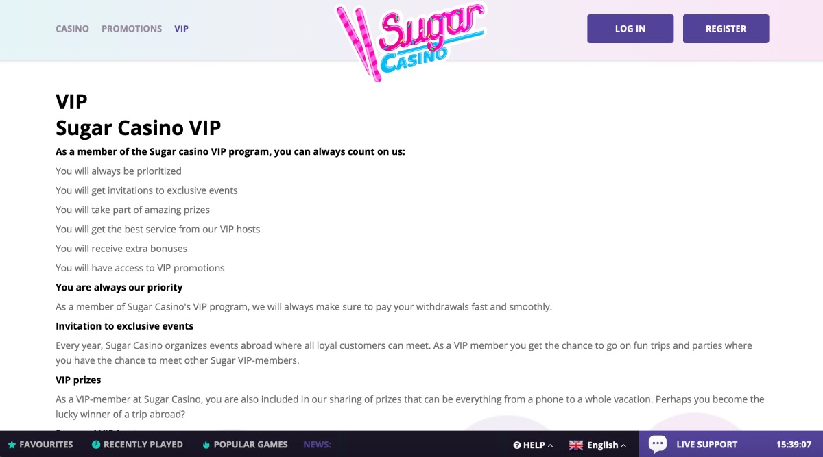 Sugar Casino VIP System
