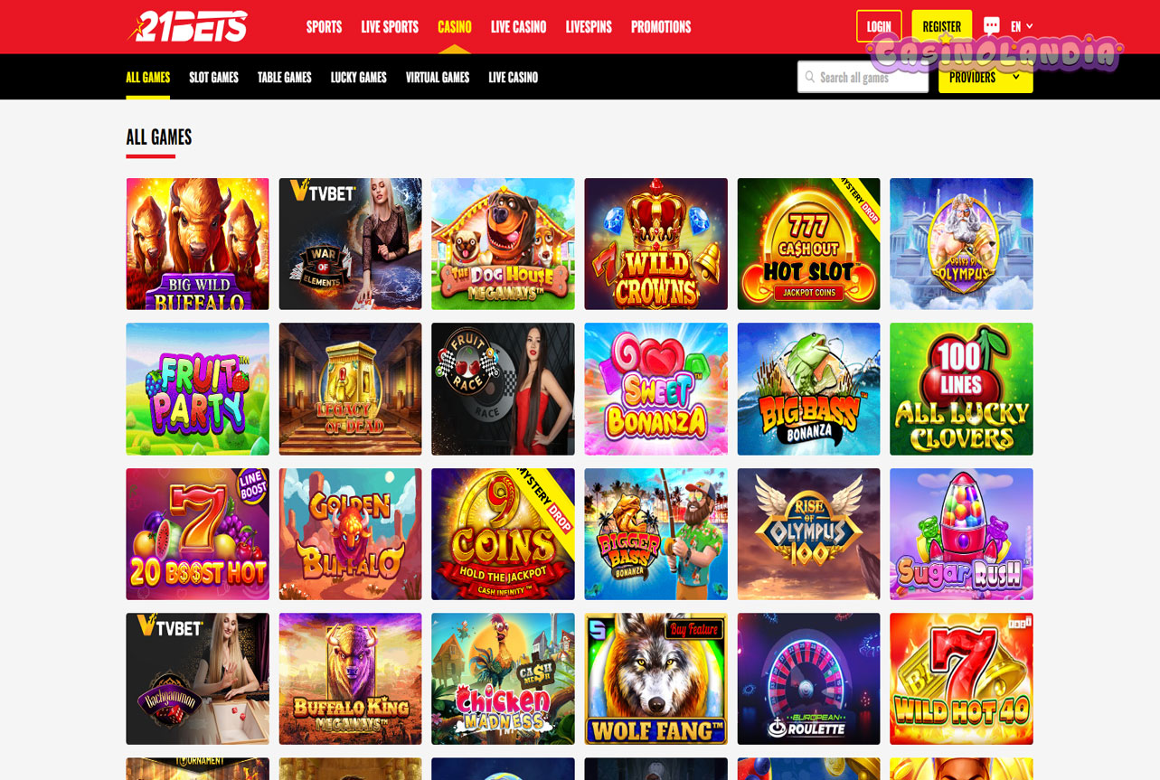 21Bets Casino Desktop View