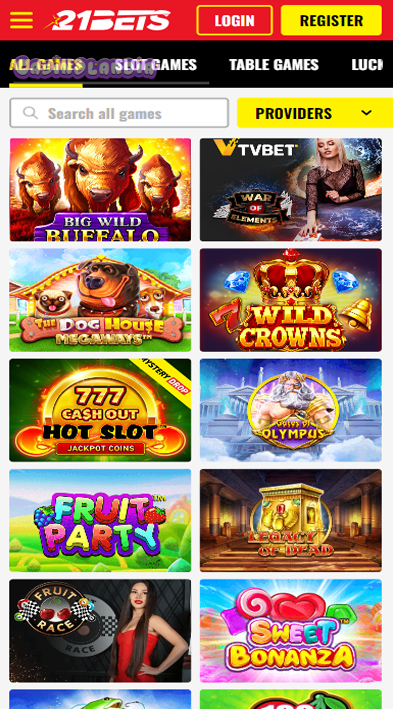 21Bets Casino Mobile View
