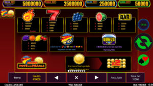 Big Max Pots and Pearls Paytable