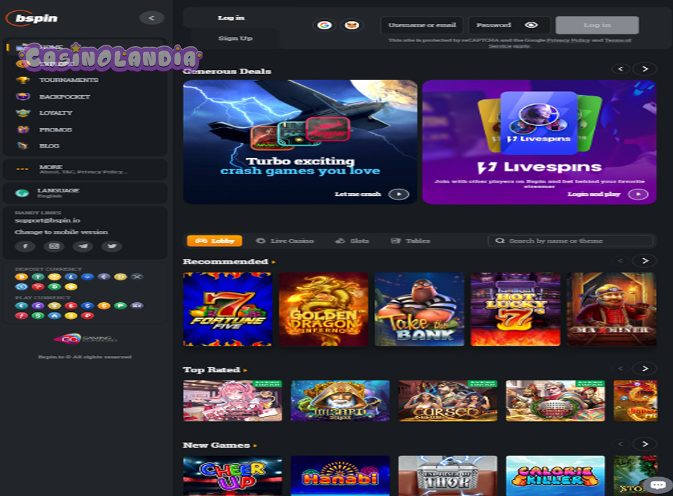Bspin Casino Tablet View Landscape