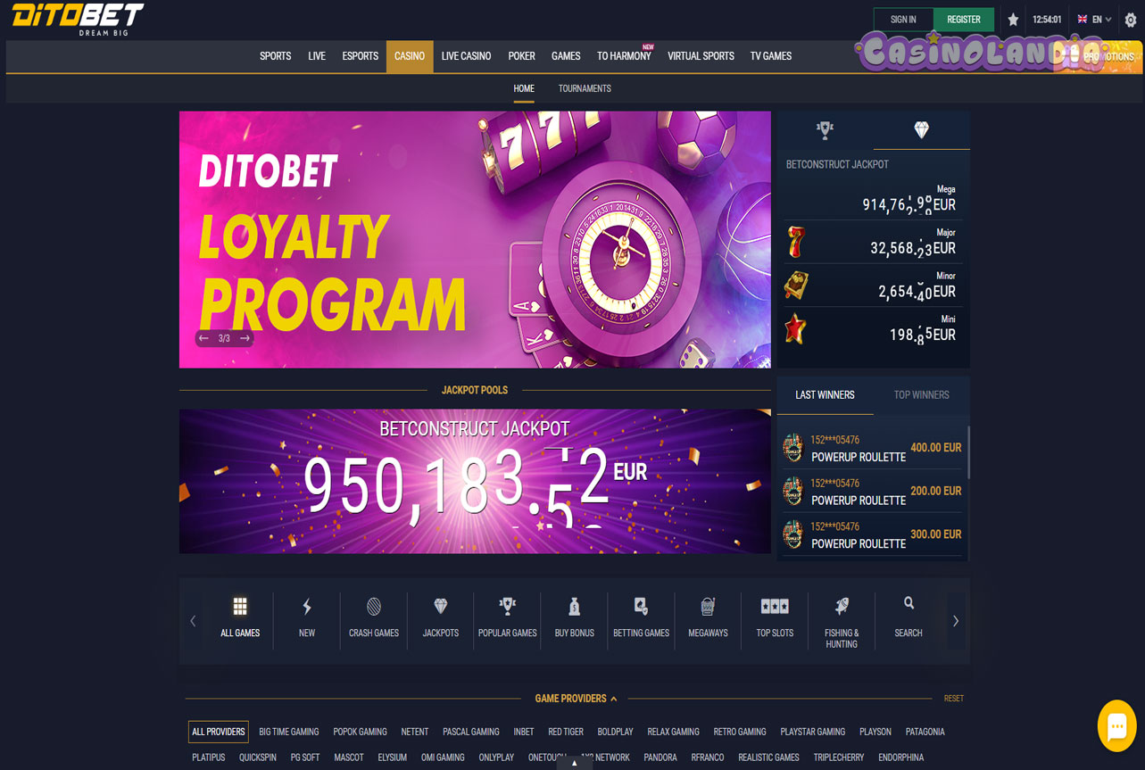 DitoBet Casino Desktop View