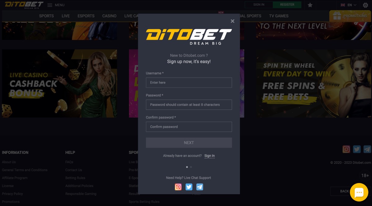 Ditobet Casino Registration