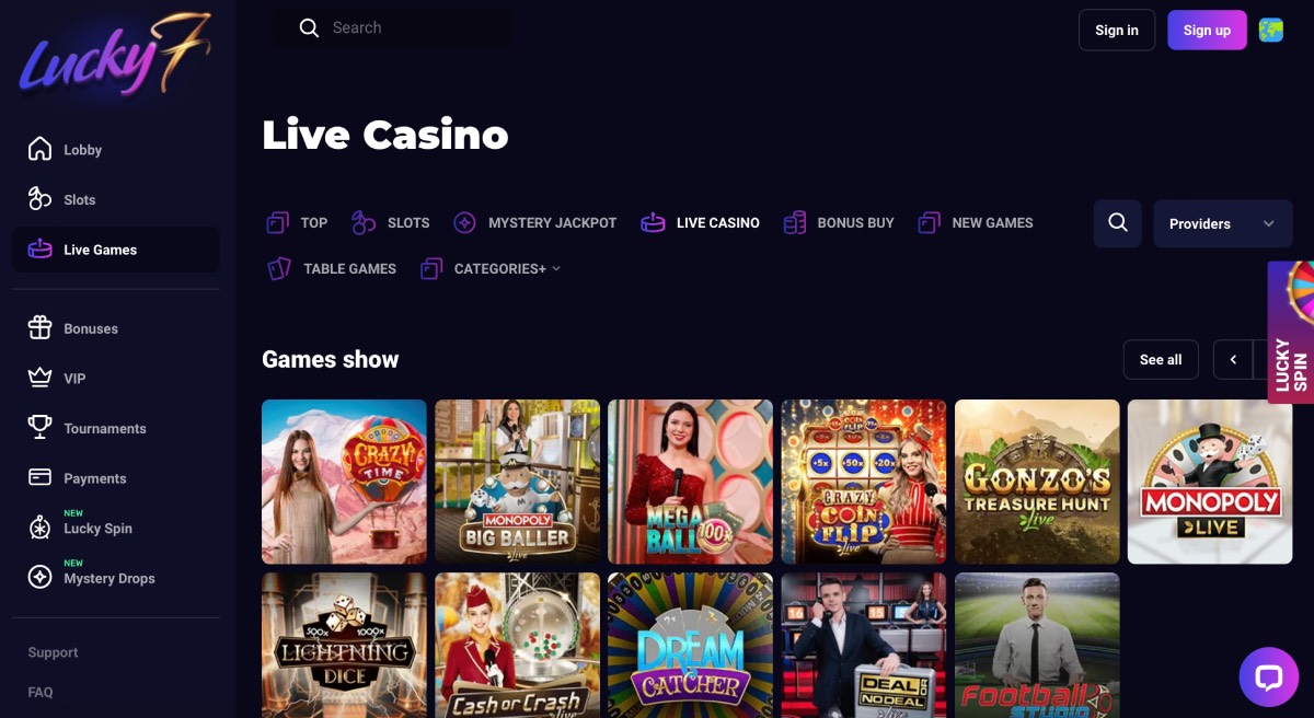 Lucky7even Casino Live Casino
