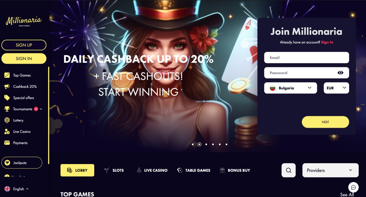 Millionaria Casino Homepage