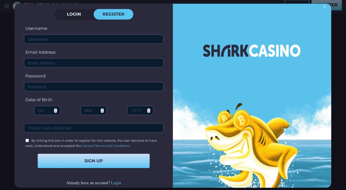 Shark Casino Registration