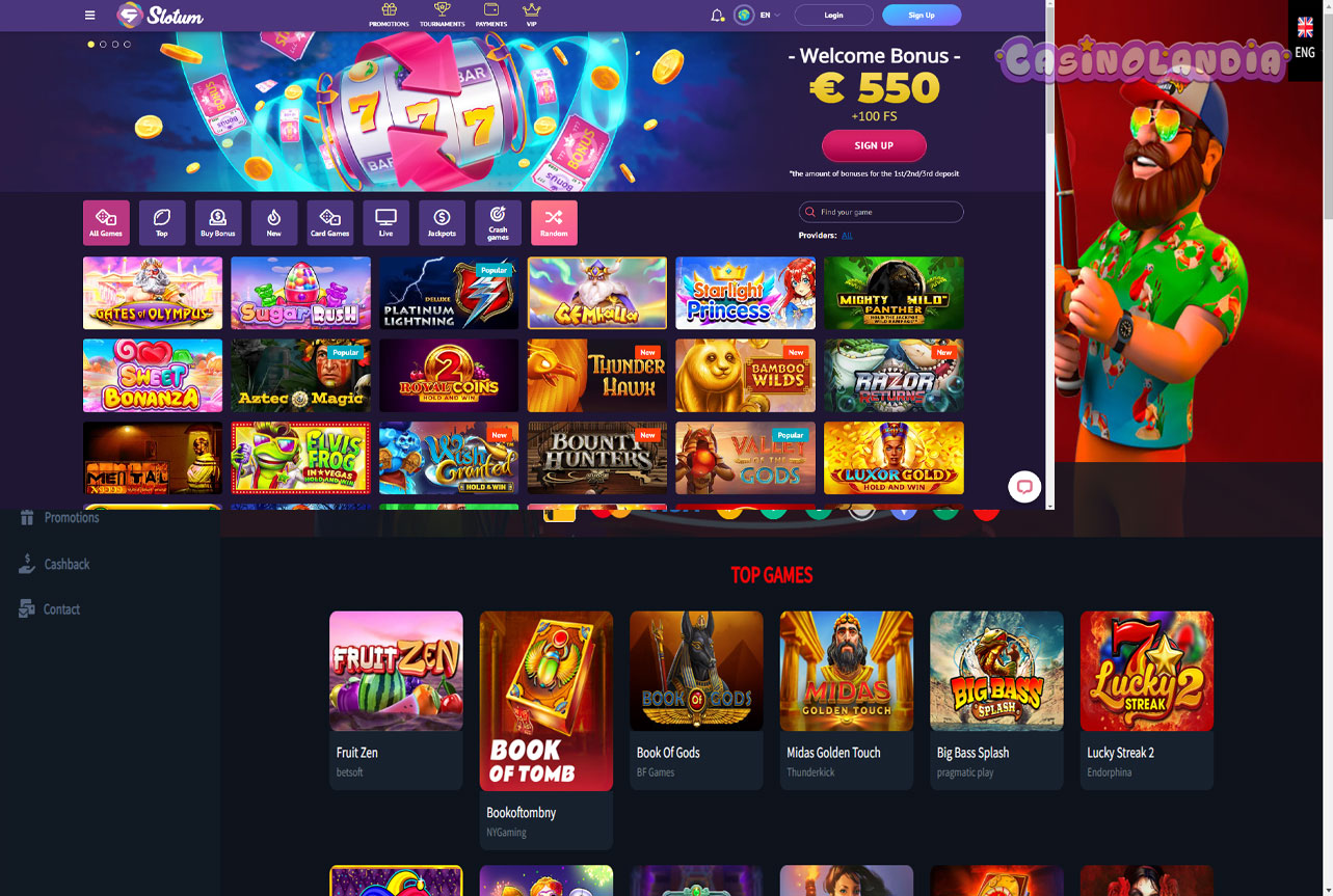 Slotum Casino Desktop View