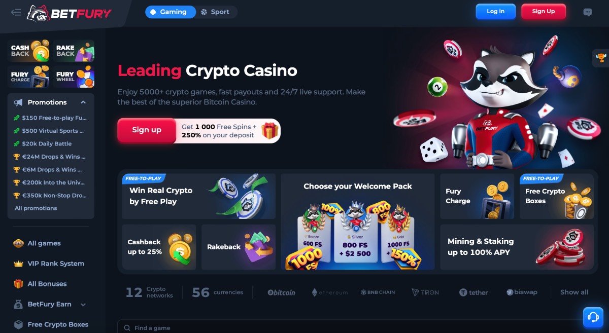 BetFury Casino Homepage