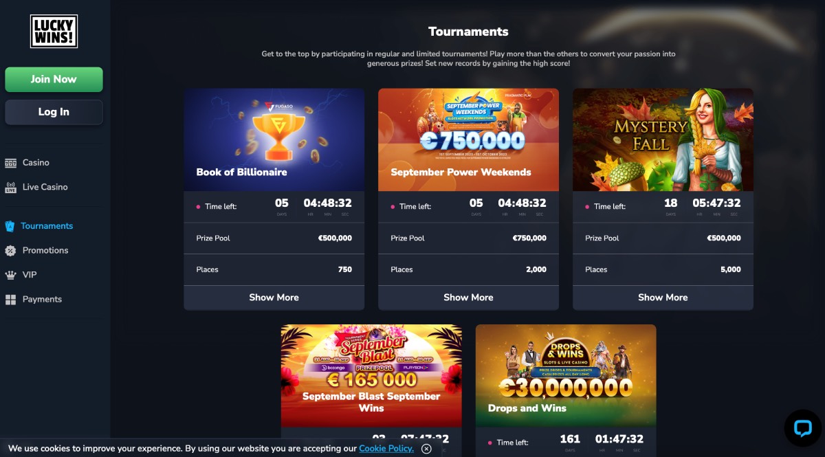 LuckyWins Casino Tournaments