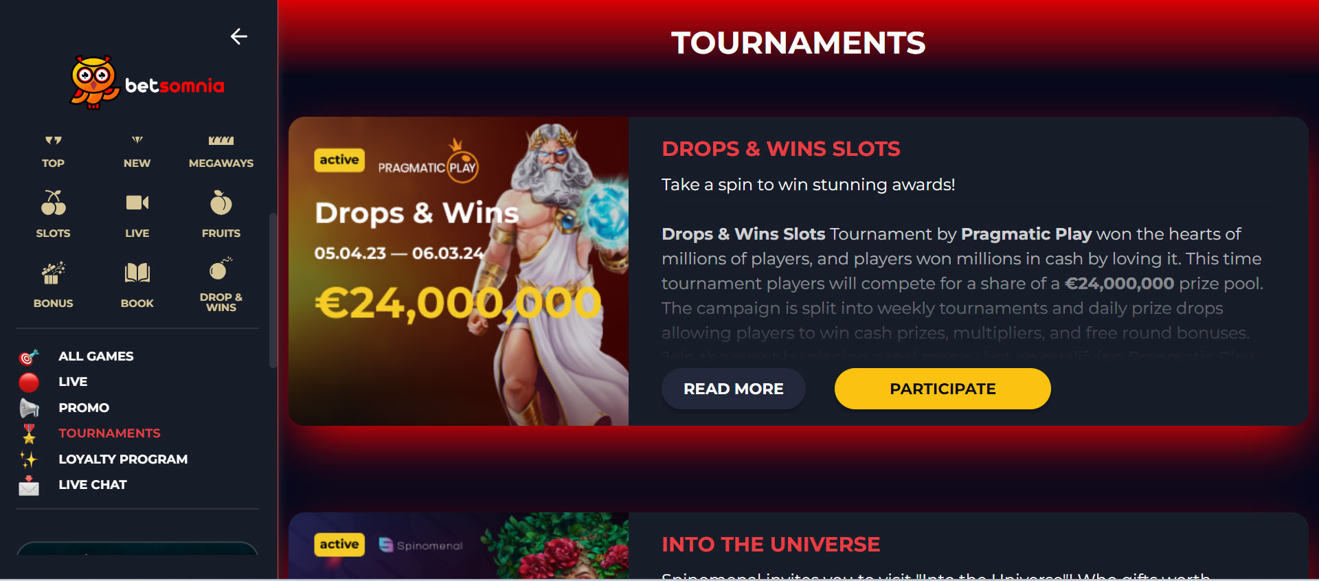 Betsomnia Casino Tournaments