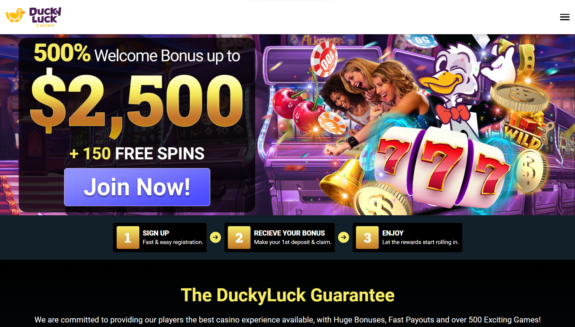 DuckyLuck Casino Home Page