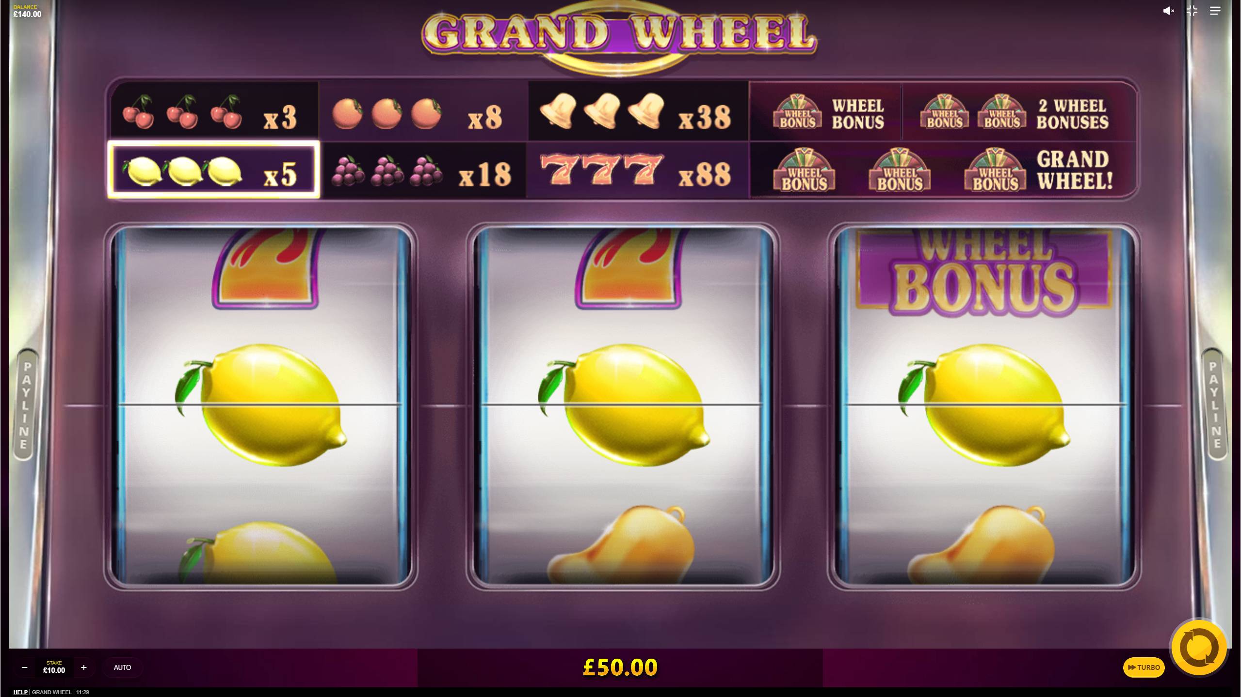 Grand Wheel Paytable