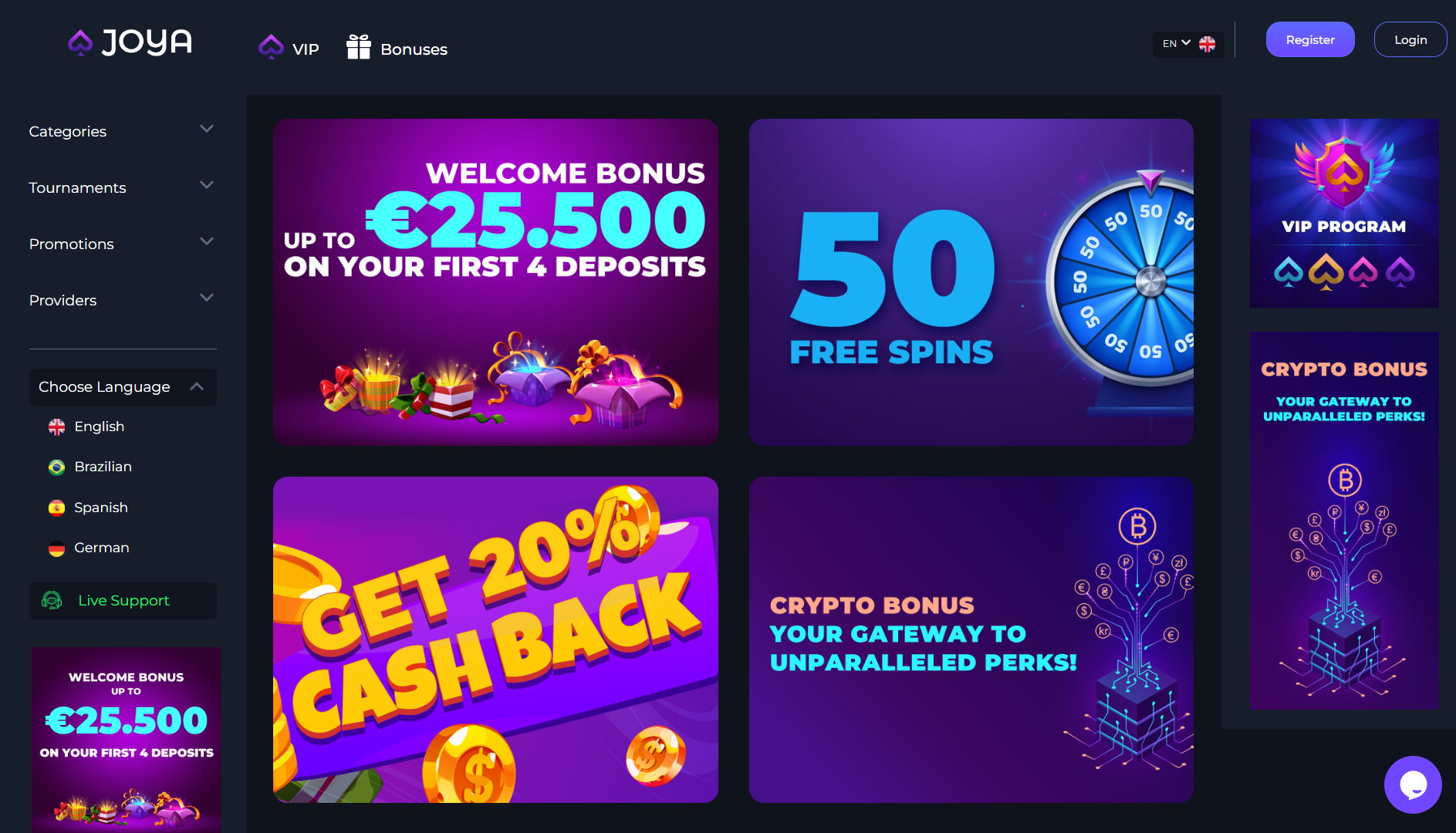 Joya Casino Bonuses