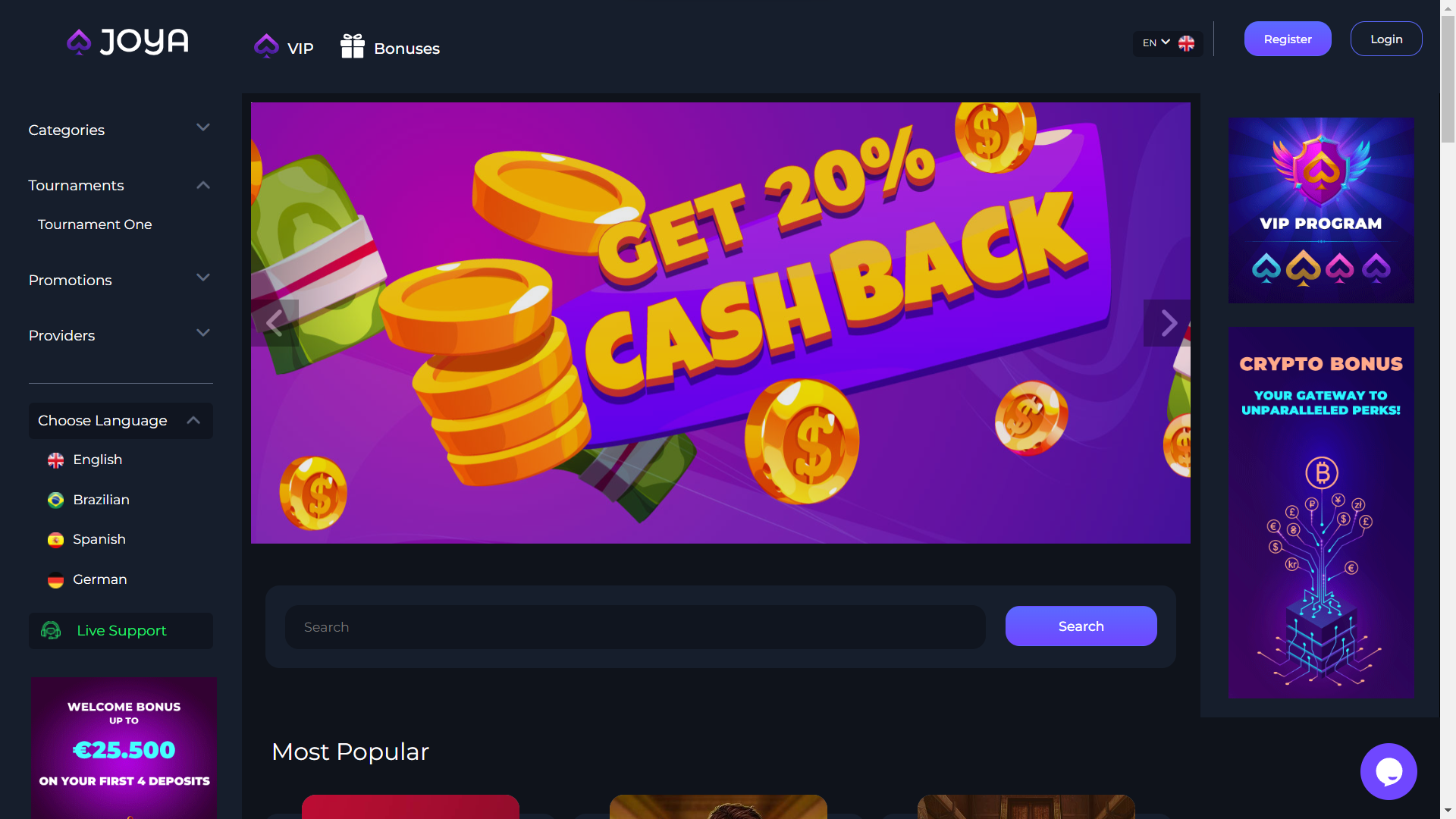 Joya Casino Home Page