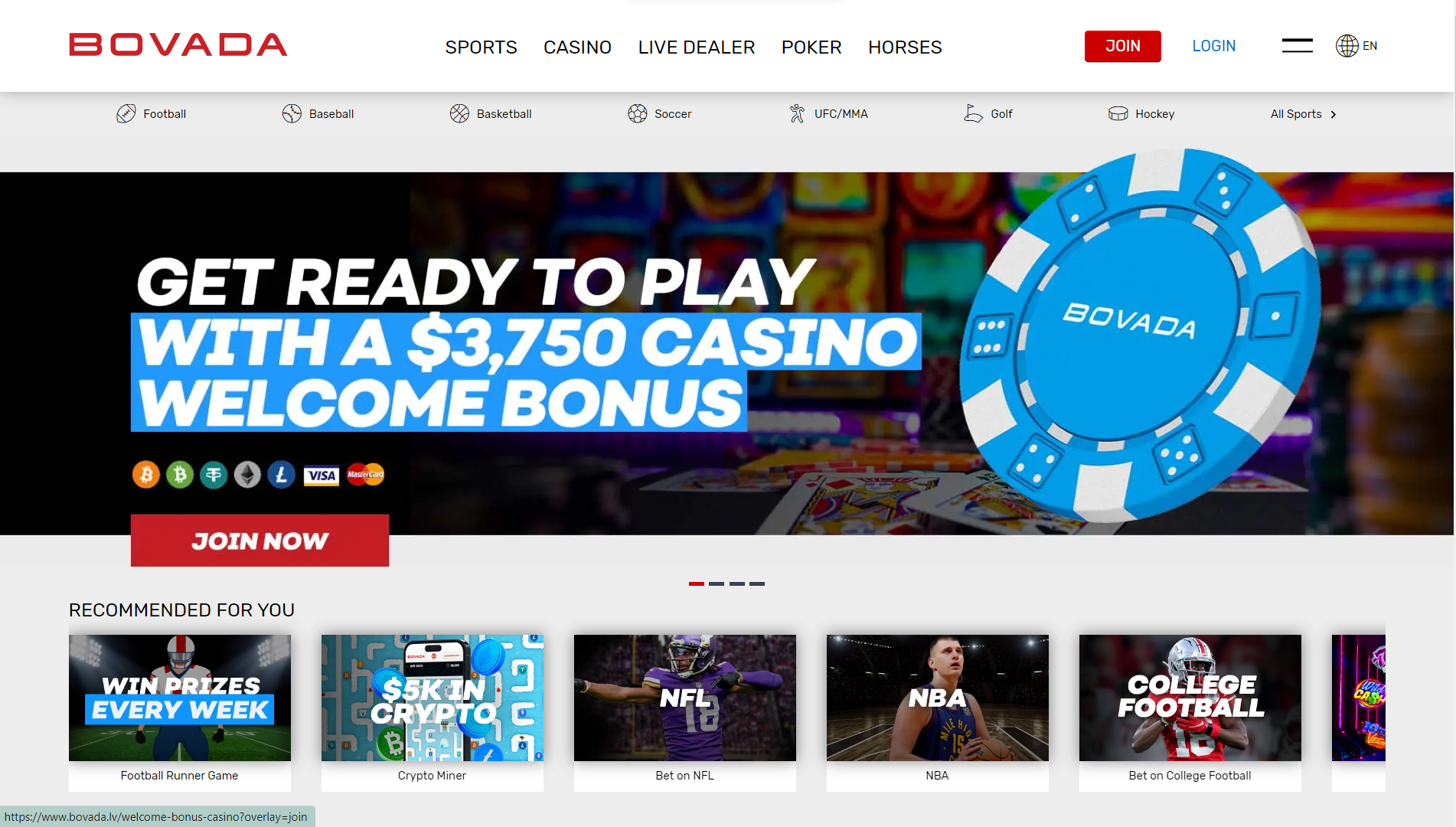 Bovada Casino Home Page