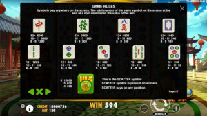 Mahjong X paytable