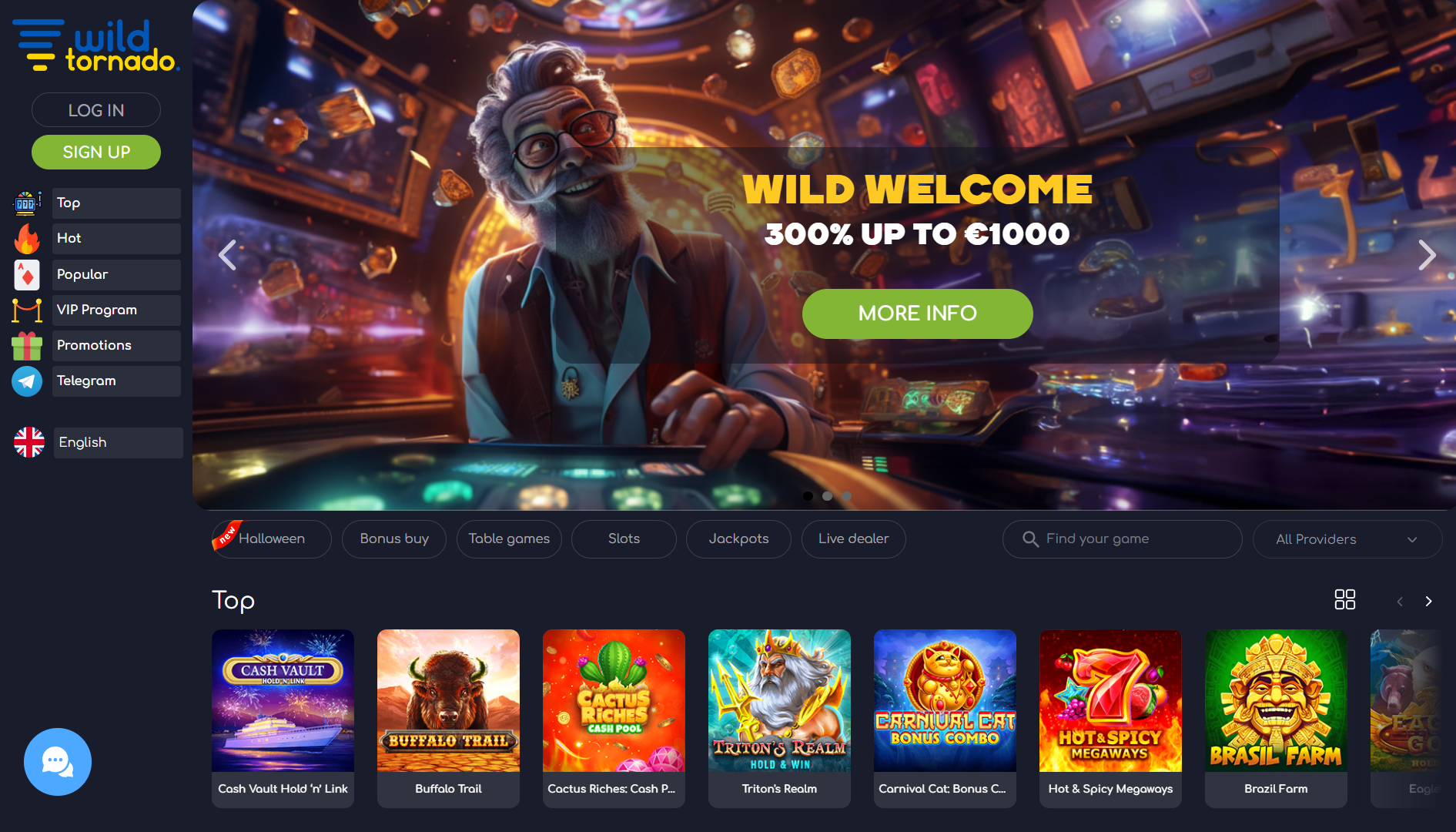 WildTornado Casino Home Page