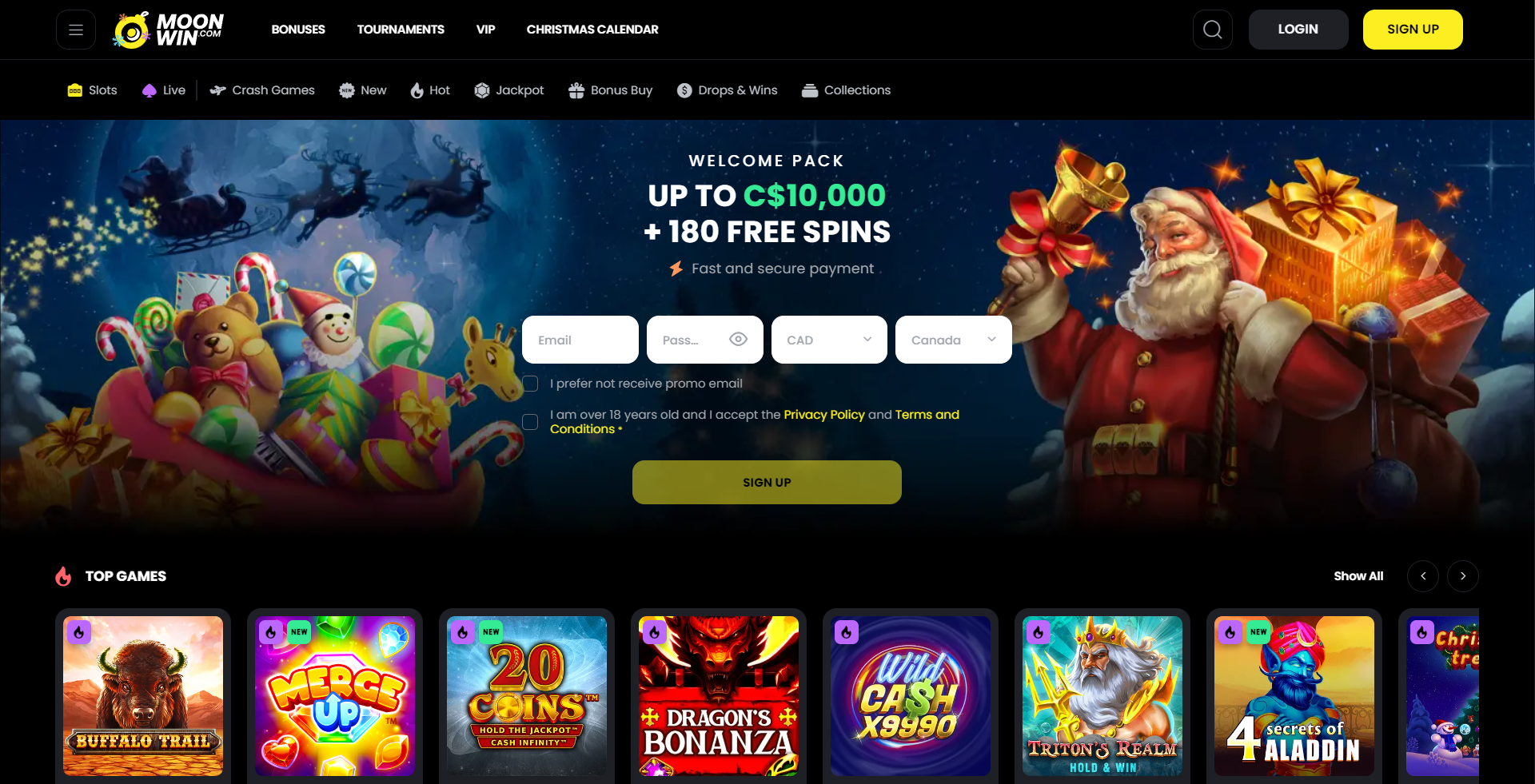 MoonWin Casino Home Page