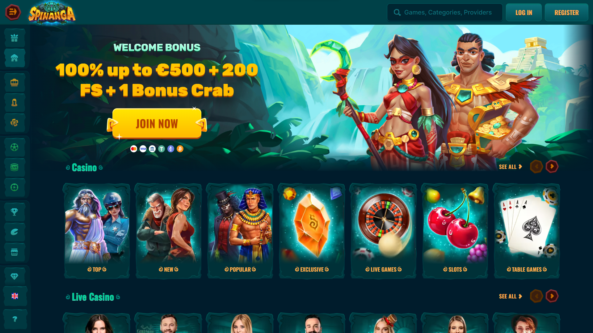 Spinanga Casino Home Page