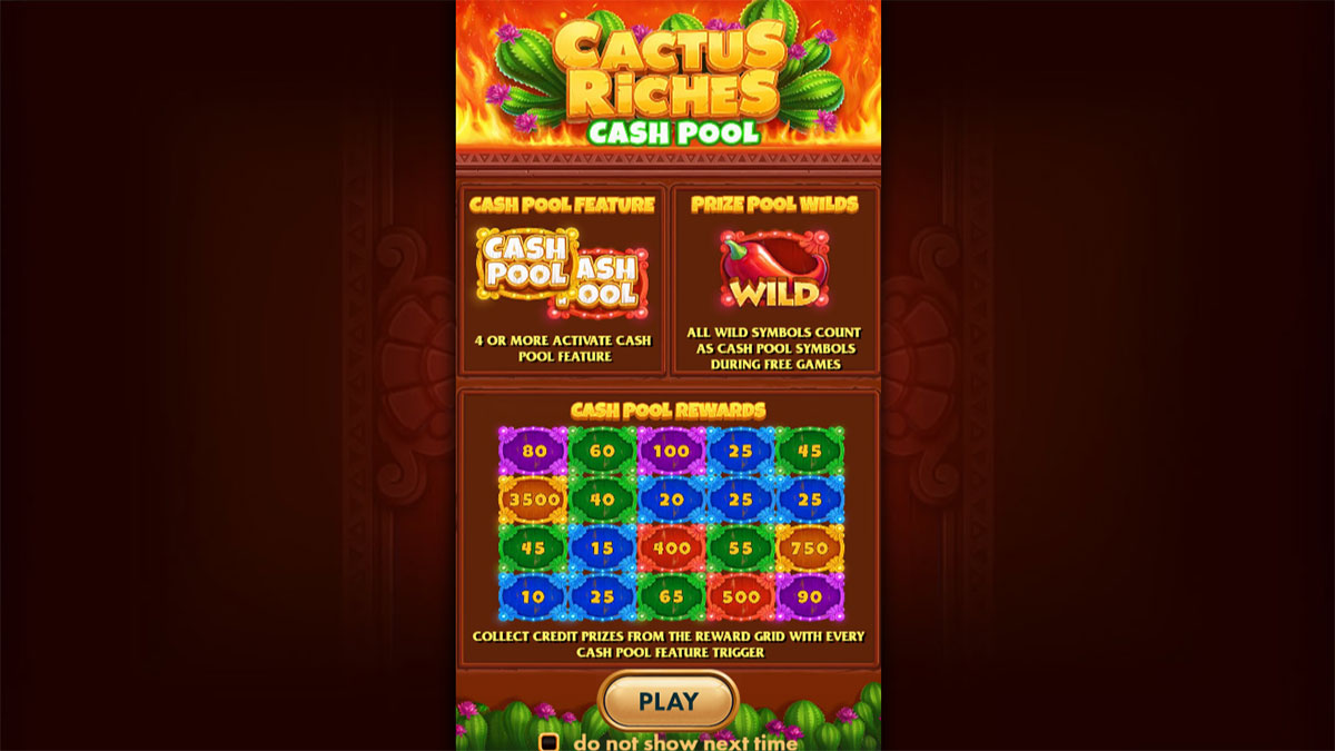 Cactus Riches Cash Pool Homescreen
