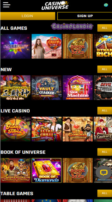 Casino Universe Mobile View