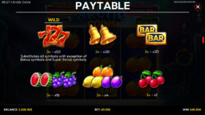 Arctic Coins Paytable