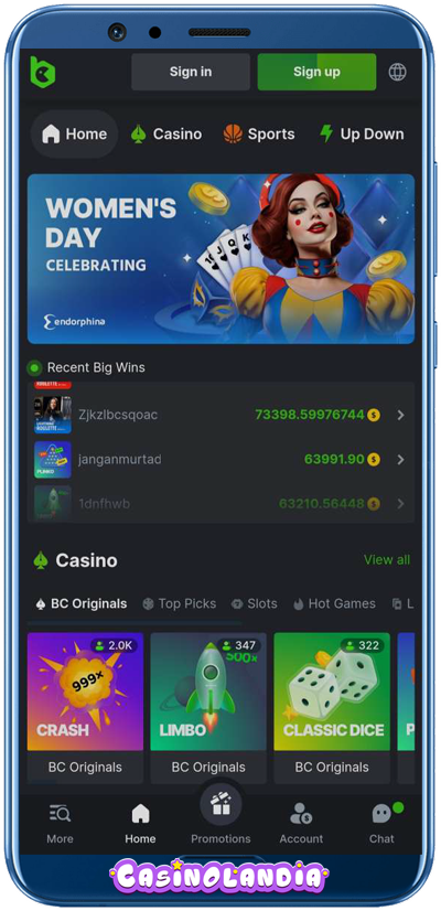 BC.Game Casino Mobile View