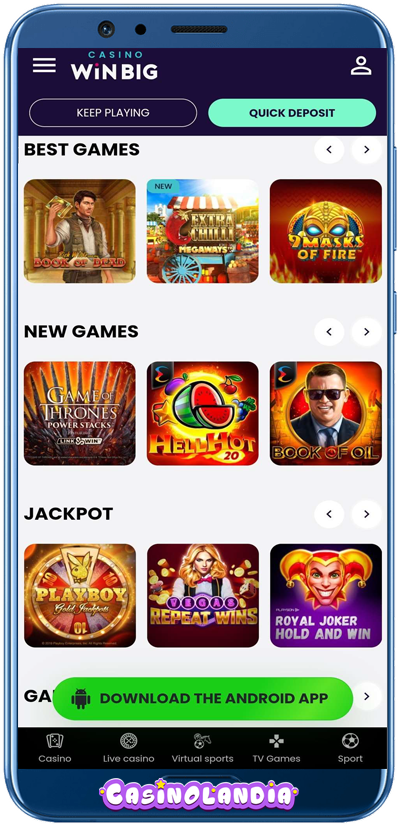 Casino WinBig Mobile View