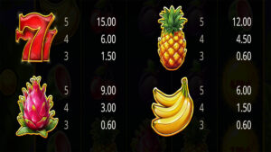 Fruit Heaven Hold and Win Paytable