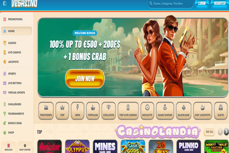 Vegasino Casino Desktop View