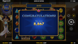 Gates of Ishtar Free Spins Round Win