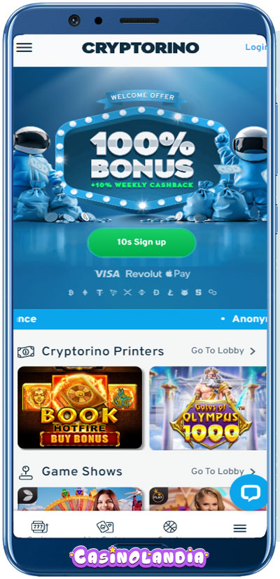 Cryptorino Casino Mobile App Shot