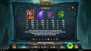 Merlin Journey of Flame Slot Paytable