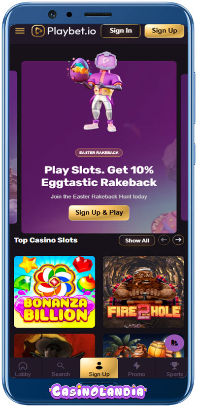 Playbet.io Casino Mobile App Shot